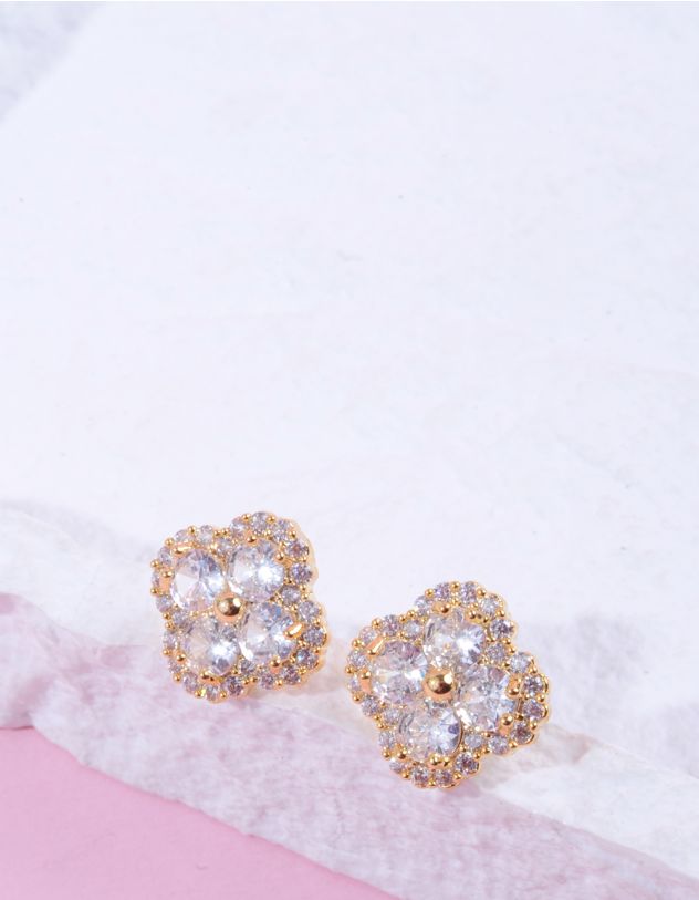 Сережки пусети у вигляді конюшини з кристалами | 260469-04-XX - A-SHOP
