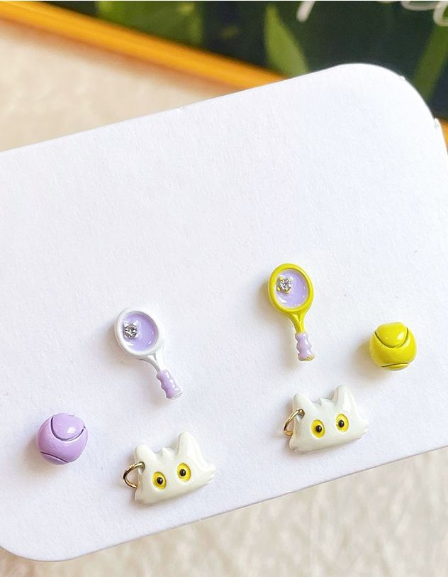 Сережки пусети у наборі у вигляді котика | 261748-21-XX - A-SHOP