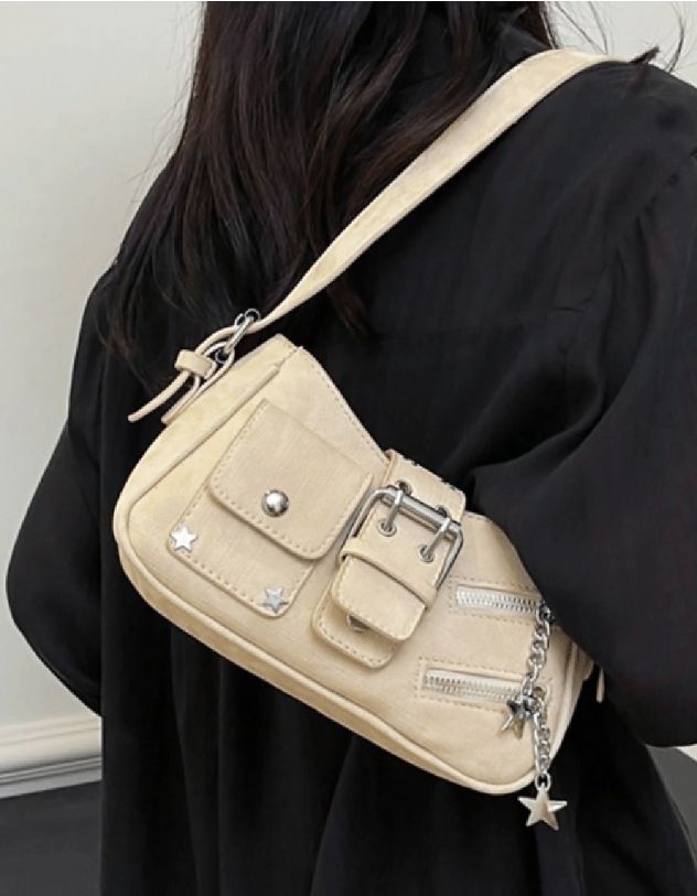Сумка багет через плече з фурнітурою у вигляді зірок | 265921-22-XX - A-SHOP