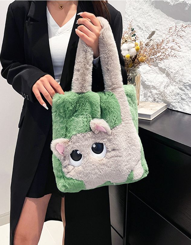 Сумка шопер хутряна з котиком | 262604-20-XX - A-SHOP
