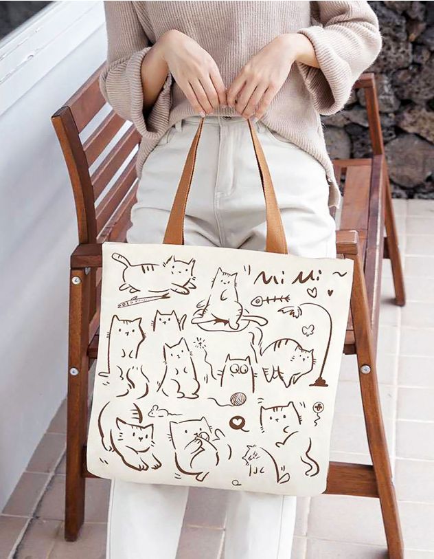 Сумка шопер з принтом котика | 264631-01-XX - A-SHOP