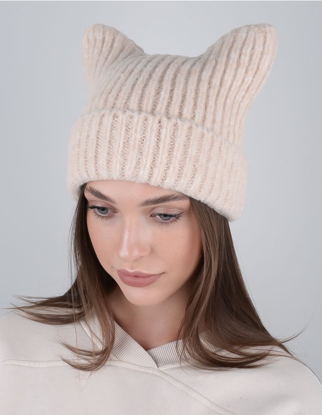 Шапка у рубчик з вушками | 264647 - A-SHOP