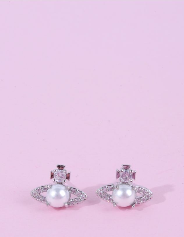 Сережки пусети у вигляді Сатурна з перлинами | 264443-05-XX - A-SHOP