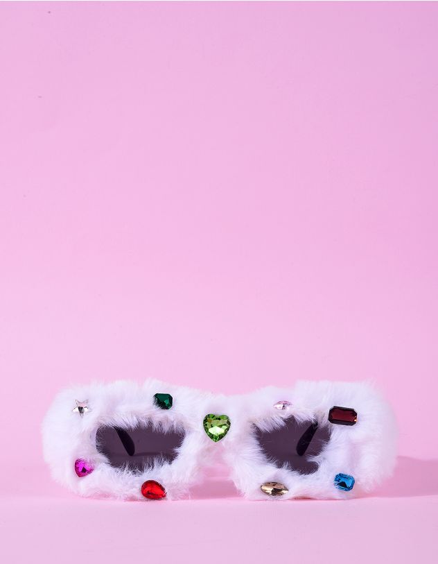 Окуляри сонцезахисні декоровані стразами та хутром | 262711-01-XX - A-SHOP