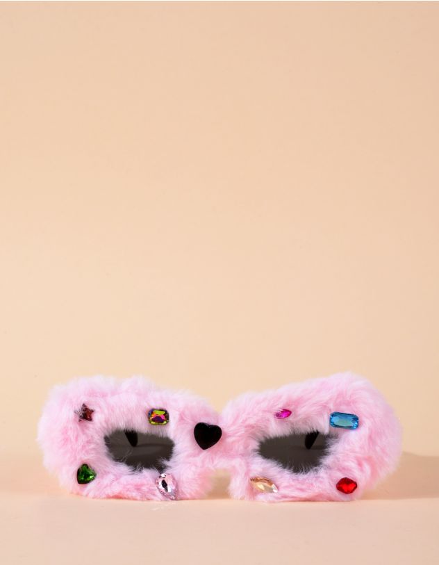 Окуляри сонцезахисні декоровані стразами та хутром | 262711-14-XX - A-SHOP