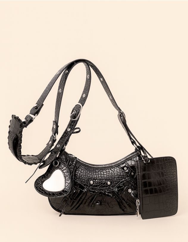 Сумка на плече з монетницею під шкіру крокодила | 264770-02-XX - A-SHOP