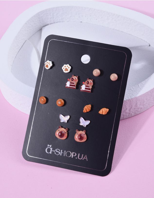 Сережки пусети у наборі у вигляді капібари | 263380-12-XX - A-SHOP