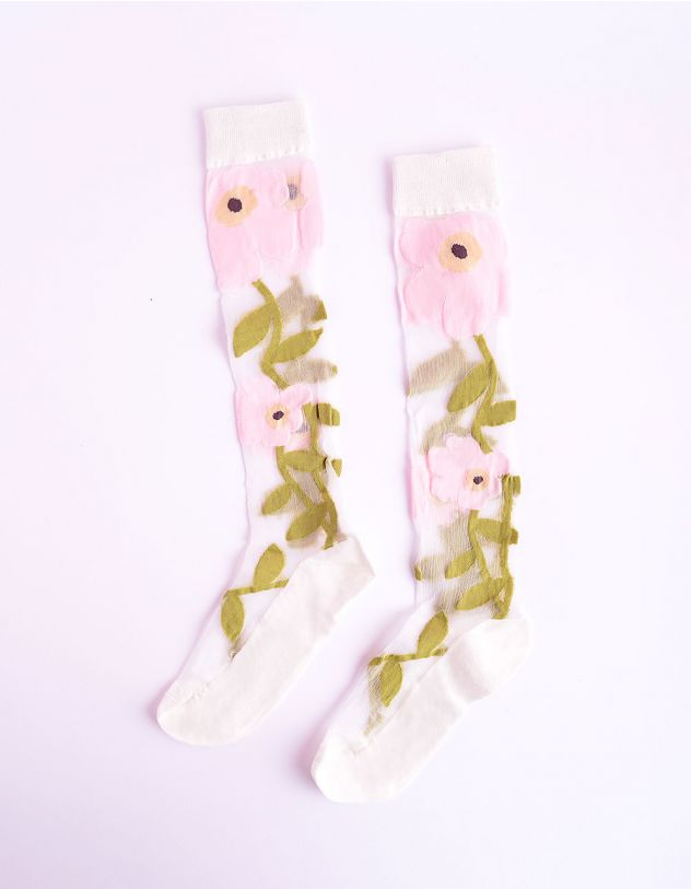 Шкарпетки високі з зображенням квітів | 253583-14-XX - A-SHOP