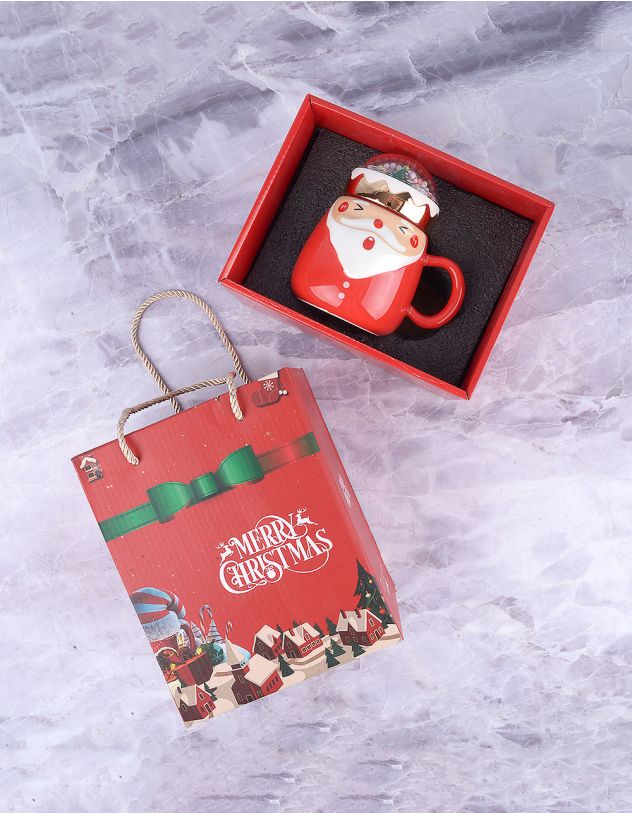 Чашка 400мл у подарунковому пакеті з принтом Санти | 253518-01-XX - A-SHOP