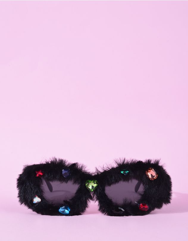 Окуляри сонцезахисні декоровані стразами та хутром | 262711-02-XX - A-SHOP