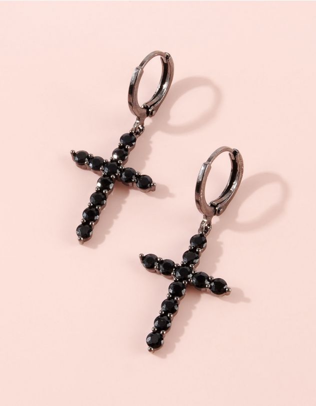 Сережки маленькі з хрестиками у стразах | 244959 - A-SHOP