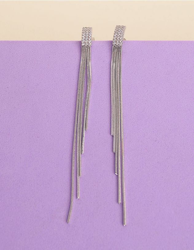 Сережки довгі із ланцюжків декоровані стразами | 253636-06-XX - A-SHOP