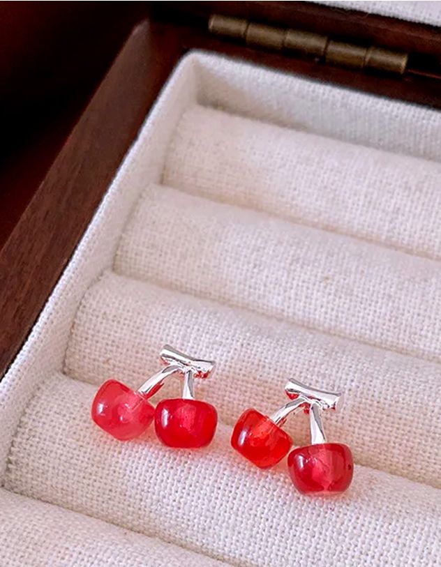 Сережки пусети  у вигляді вишні з бантом | 263362 - A-SHOP