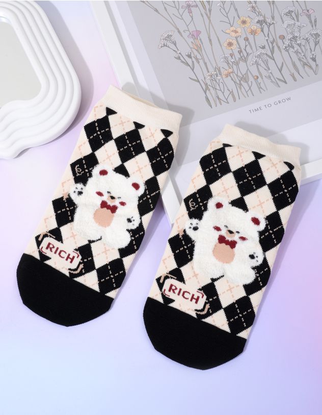 Шкарпетки у клітинку з зображенням ведмедика | 260222-01-XX - A-SHOP