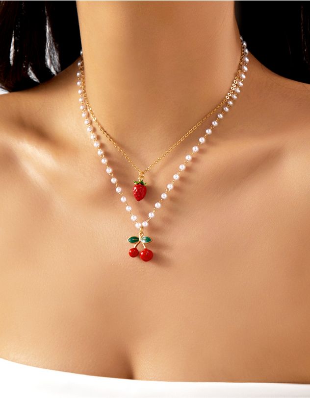 Підвіска на шию із перлин з кулоном у вигляді вишні та полуниці | 266582-15-XX - A-SHOP
