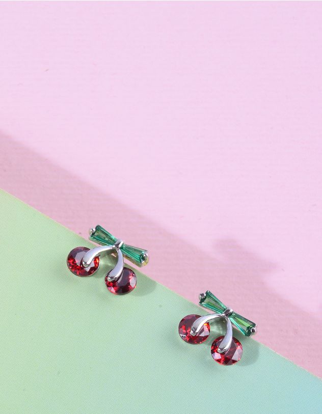 Сережки пусети у вигляді вишні з бантом | 266016-60-XX - A-SHOP