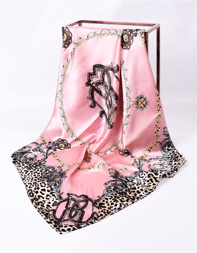 Хустка з анімалістичним принтом та зображенням ланцюжків | 264170-14-XX - A-SHOP