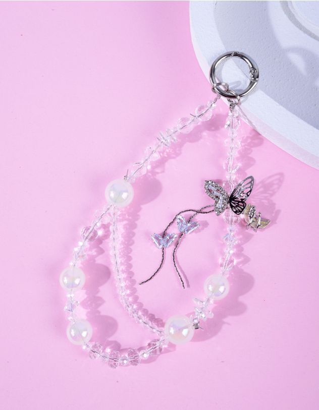 Брелок на сумку з метеликом та перлинами | 266863-18-XX - A-SHOP