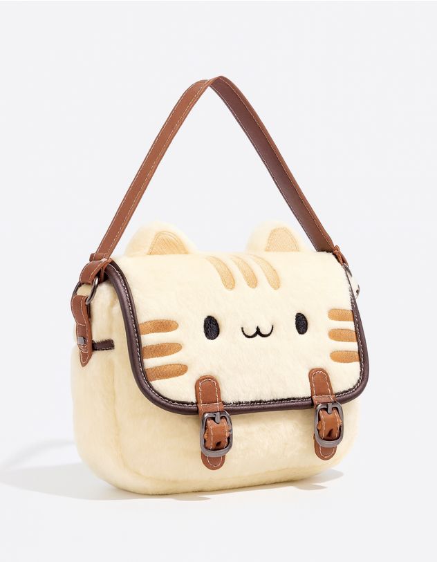 Сумка на плече хутряна з зображенням котика | 263549-40-XX - A-SHOP
