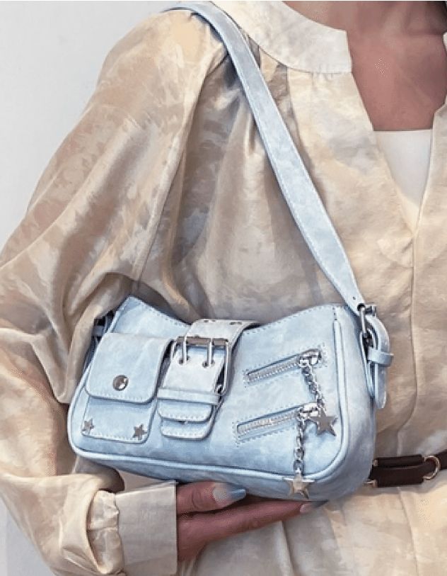 Сумка багет через плече з фурнітурою у вигляді зірок | 265921-18-XX - A-SHOP