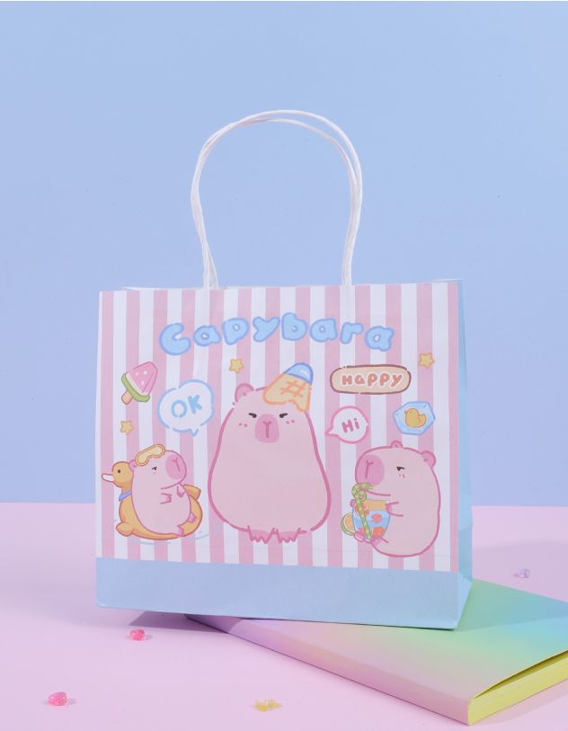 Пакет подарунковий 20,8 х 18 х 7,5см з принтом капібари | 263982-18-XX - A-SHOP