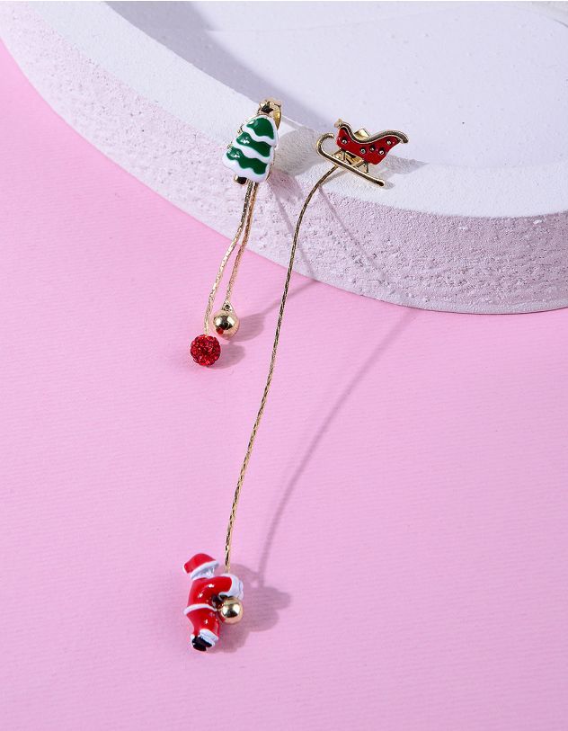 Сережки довгі у вигляді ялинки та Санта-Клауса з санчатами | 256060-04-XX - A-SHOP