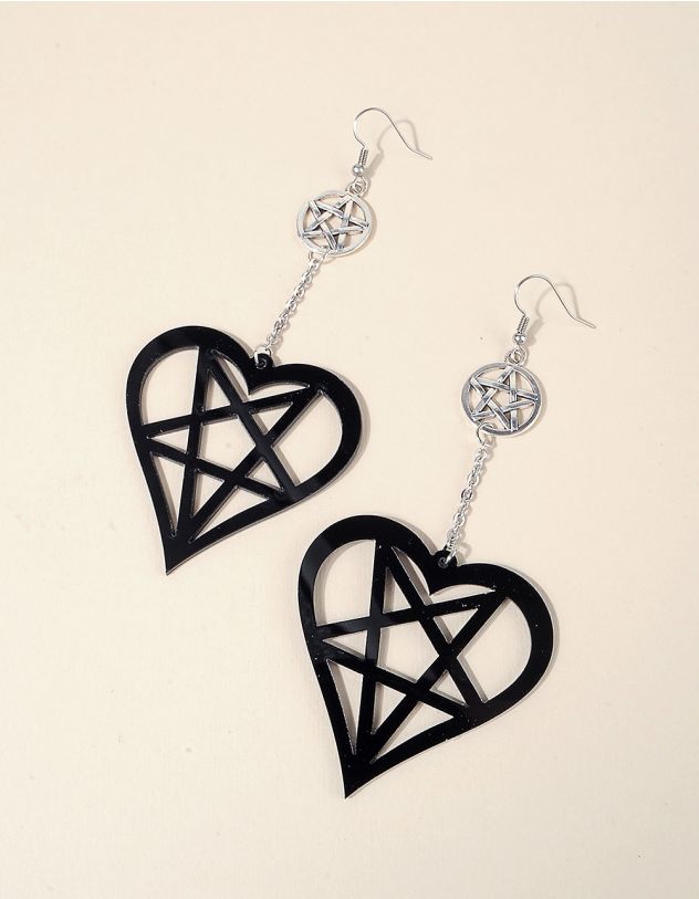 Сережки довгі у вигляді сердець з зірками | 254955-02-XX - A-SHOP