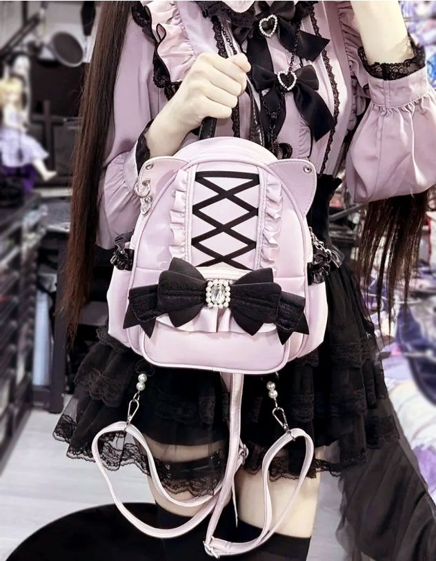 Рюкзак з вушками та перлинами з мереживом на банті | 265289-14-XX - A-SHOP