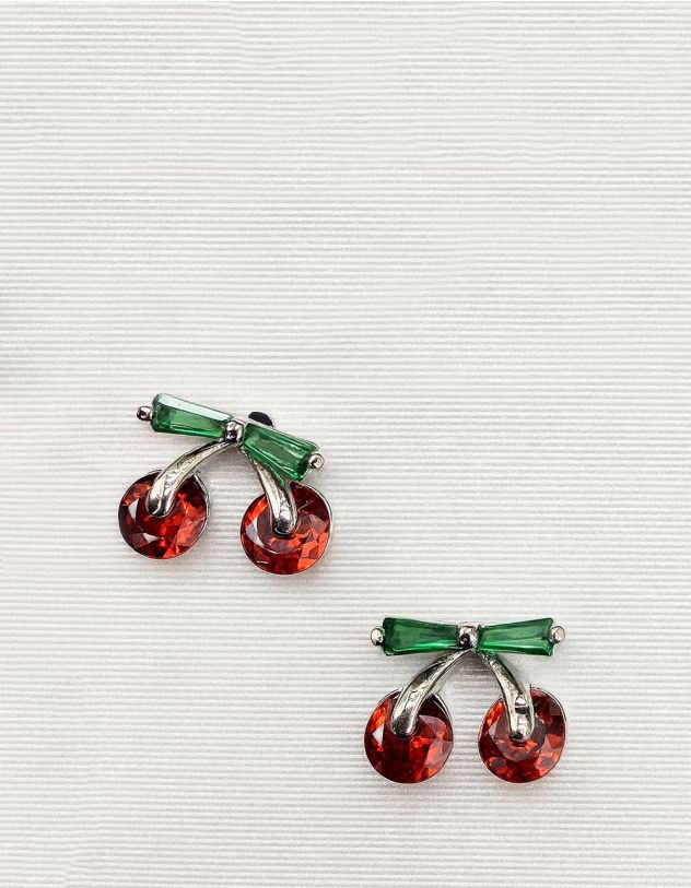 Сережки пусети у вигляді вишні з бантом | 266016-60-XX - A-SHOP