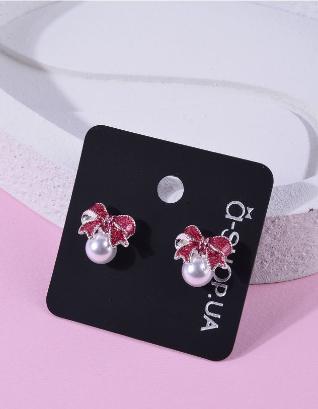 Сережки пусети у вигляді банта з перлиною | 263427-15-XX - A-SHOP