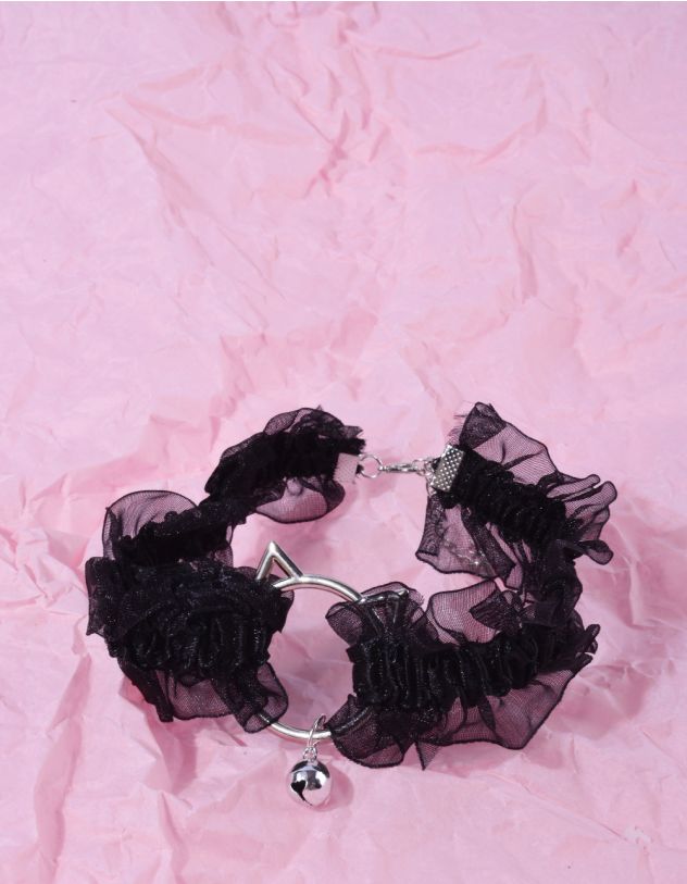 Чокер на шию мереживний з фурнітурою у вигляді кицьки | 264879-02-XX - A-SHOP