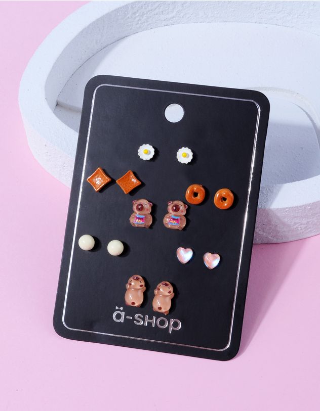 Сережки пусети у наборі у вигляді капібари | 263380-33-XX - A-SHOP