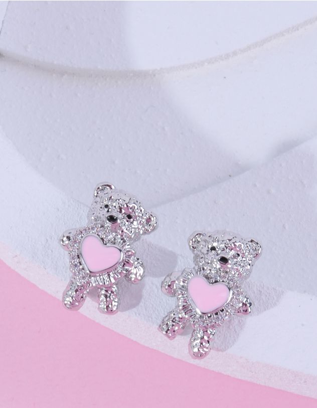 Сережки пусети у вигляді ведмедика з серцем | 264014-70-XX - A-SHOP