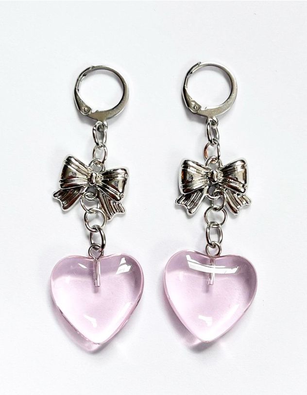 Сережки довгі з бантом та серцем | 263937-70-XX - A-SHOP