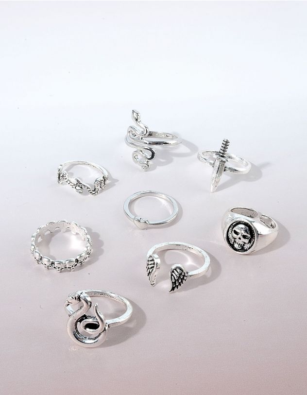 Кільця у наборі з черепами та зміями | 253991-10-XX - A-SHOP