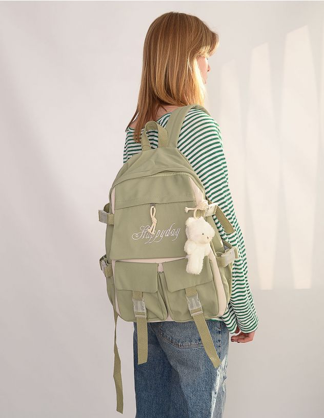 Рюкзак для міста зі значками та брелоком у вигляді ведмедика | 246600-37-XX - A-SHOP