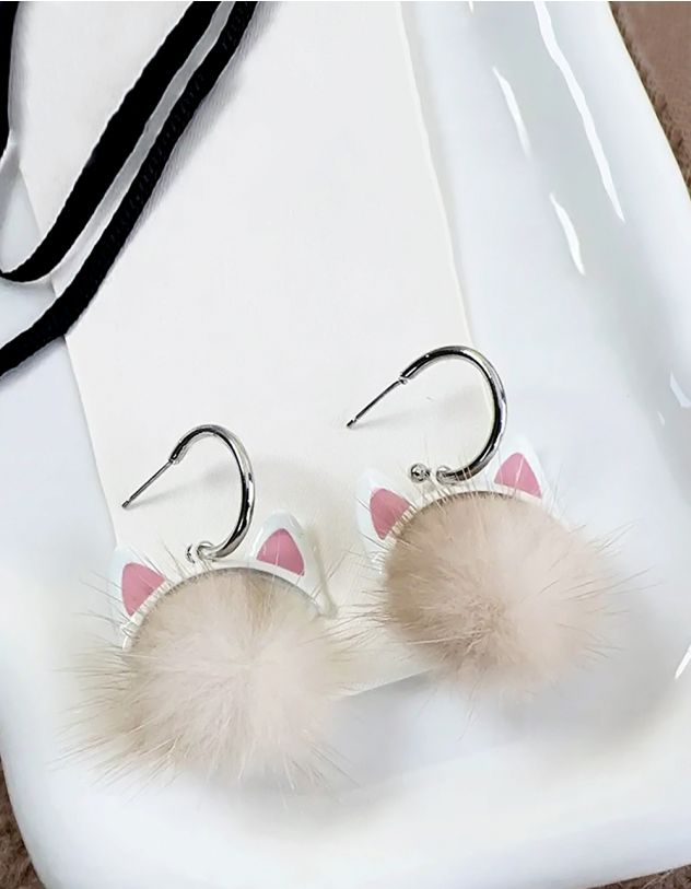Сережки хутряні з вушками | 263416-05-XX - A-SHOP