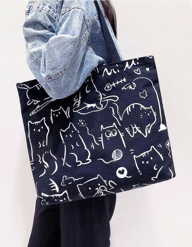 Сумка шопер з принтом котика | 264631-02-XX - A-SHOP