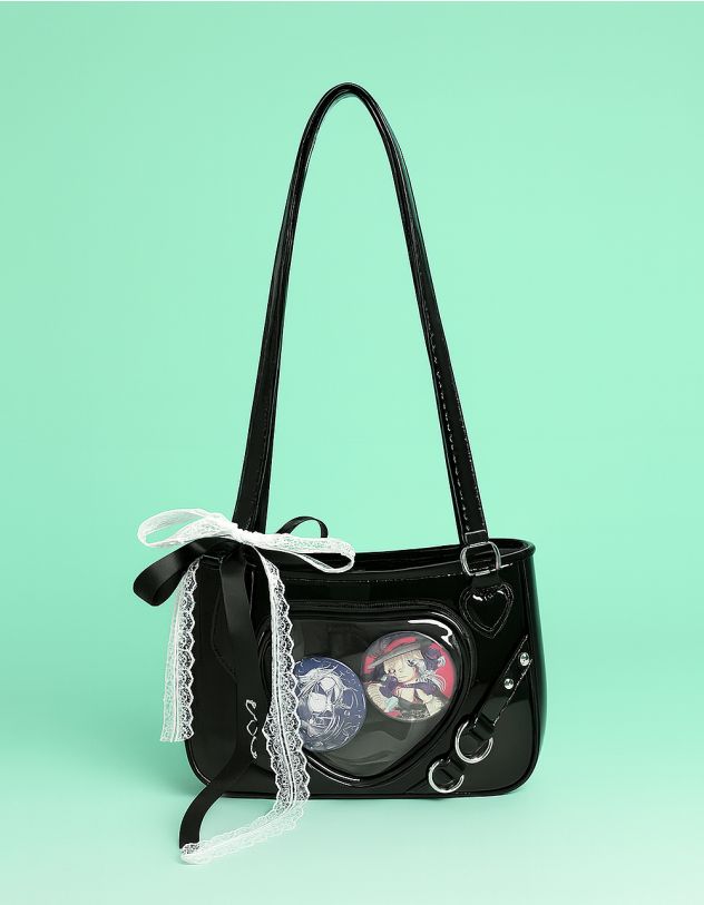 Сумка на плече з мереживним бантом та кишенею у вигляді серця | 264788-02-XX - A-SHOP