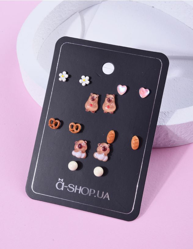 Сережки пусети у наборі у вигляді капібари | 263380-39-XX - A-SHOP