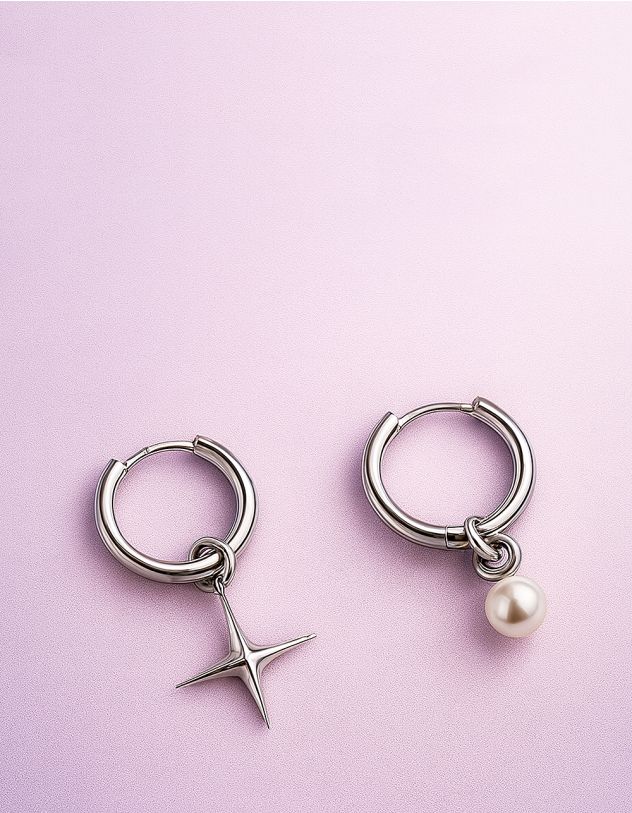 Сережки з перлиною та підвіскою у вигляді зірки | 265243-05-XX - A-SHOP