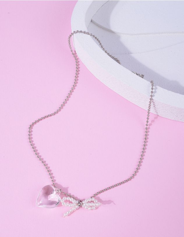 Підвіска на шию з кулоном у вигляді серця та банта із перлин | 266776-01-XX - A-SHOP