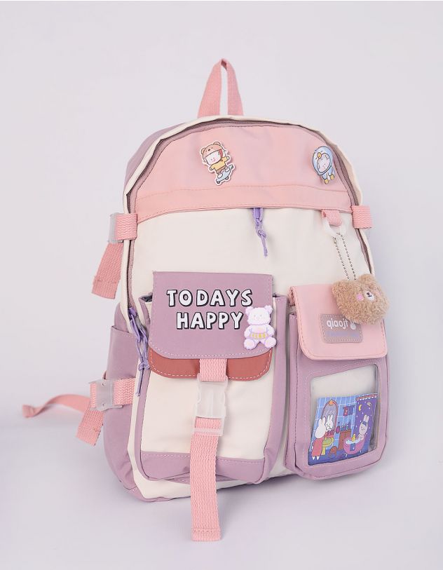 Рюкзак для міста зі значками та брелоком у вигляді ведмедика | 251288-35-XX - A-SHOP