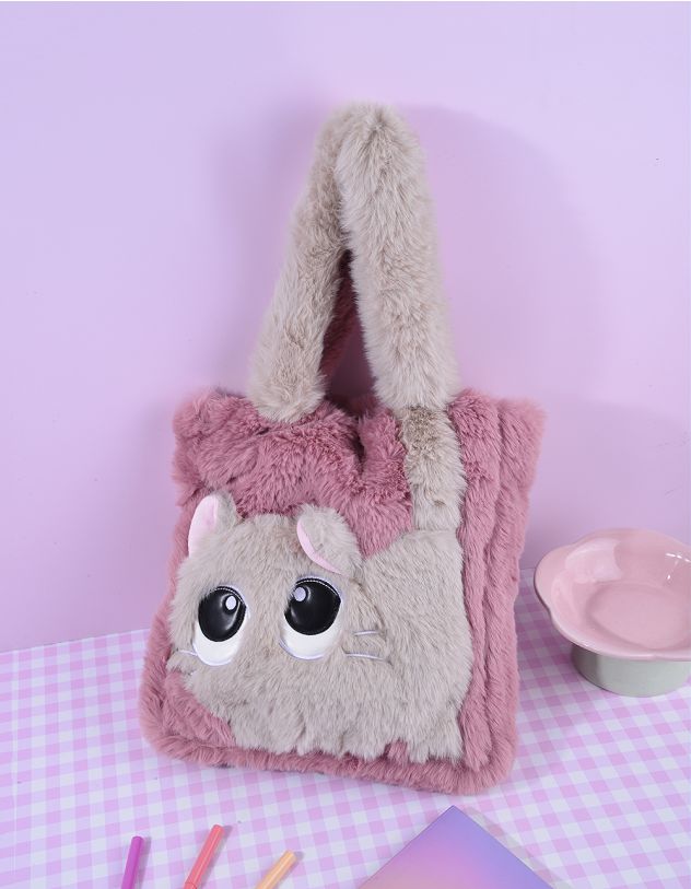 Сумка шопер хутряна з котиком | 262604-71-XX - A-SHOP