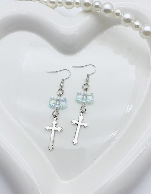 Сережки довгі з бантами та хрестиками | 260754-64-XX - A-SHOP