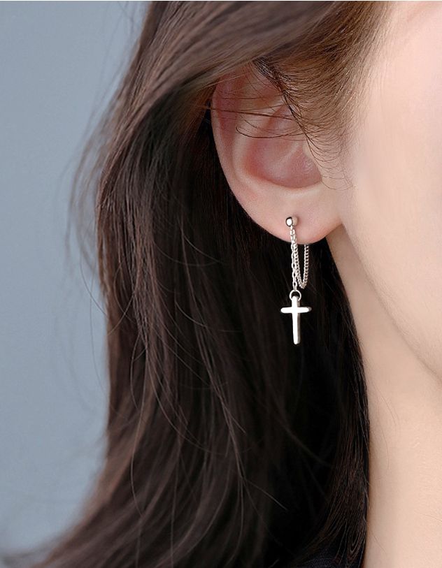 Сережки з хрестом на ланцюжку | 266666-05-XX - A-SHOP