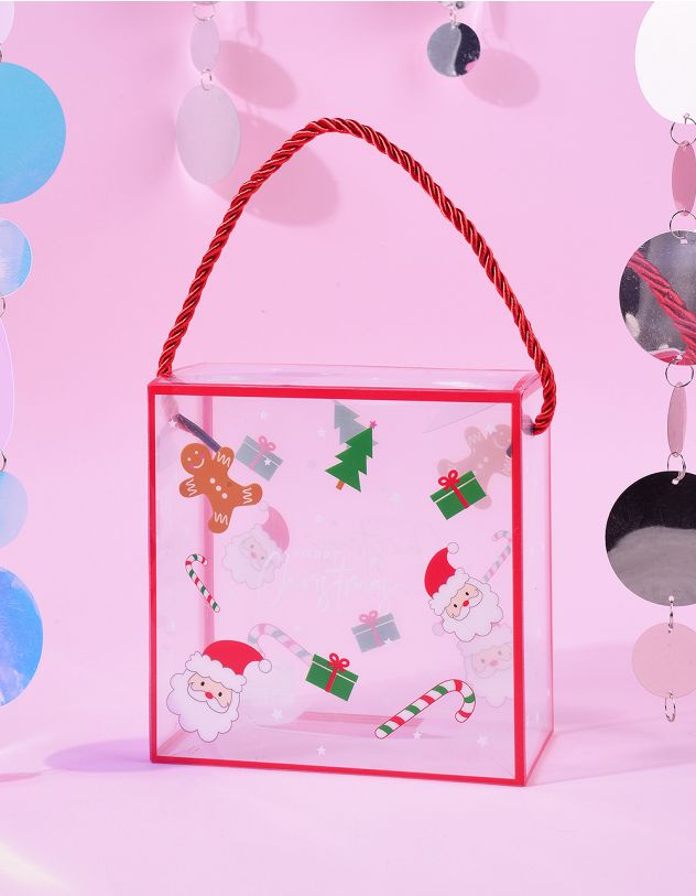 Пакет подарунковий 14 х 14 х 7см з різдвяним принтом | 264791-15-XX - A-SHOP