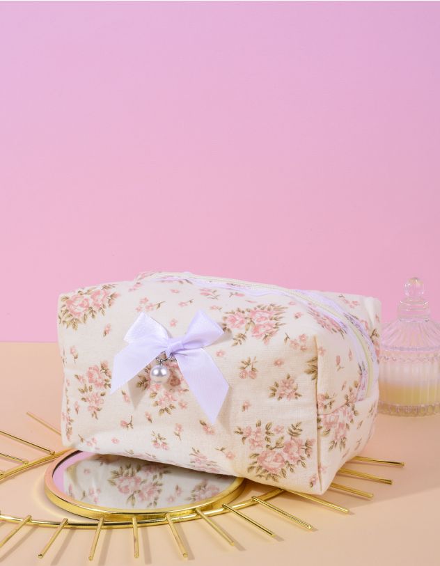 Косметичка з квітковим  принтом та бантом з перлиною | 264254-14-XX - A-SHOP