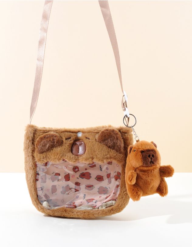 Сумка на плече хутряна з брелоком у вигляді капібари | 262597 - A-SHOP