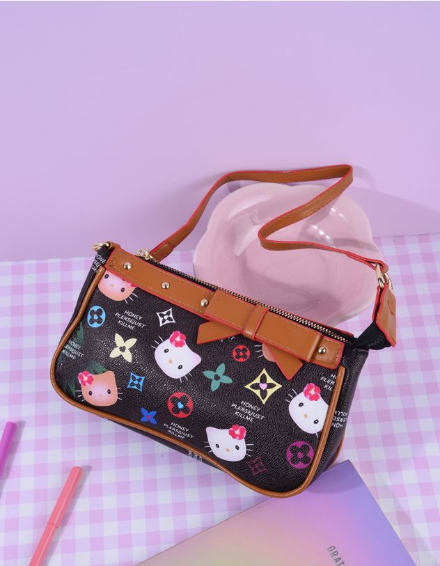Сумка на довгому ремінці з принтом Кітті та бантом | 262717-02-XX - A-SHOP